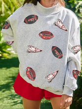 Load image into Gallery viewer, Pre-Order Light Grey Sequin Rugby Game Day High Neck Baggy Sweatshirt
