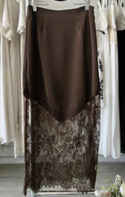 Load image into Gallery viewer, Pre-Order Dark Brown Lace Patchwork Hem Long Casual Shift Skirt