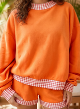 Load image into Gallery viewer, Pre-Order Carrot Gingham Trim Baggy Pullover 2pcs Short Set
