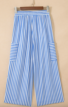 Load image into Gallery viewer, Pre-Order Sky Blue Stripe Drawstring Elastic Waist Patch Pocket Wide Leg Ankle-length Pants