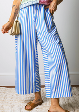 Load image into Gallery viewer, Pre-Order Sky Blue Stripe Drawstring Elastic Waist Patch Pocket Wide Leg Ankle-length Pants