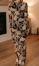 Load image into Gallery viewer, Pre-Order Black Floral Long Sleeve Asymmetric Ruffle Split Hem Mesh Dress