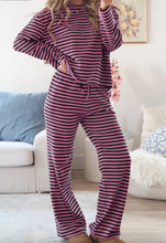 Load image into Gallery viewer, Pre-Order Pink Stripe Casual Long Sleeve Top Drawstring Pant Set