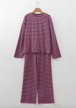 Load image into Gallery viewer, Pre-Order Pink Stripe Casual Long Sleeve Top Drawstring Pant Set