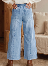 Load image into Gallery viewer, Pre-Order  Blue Drawstring Waist Wide Leg Ankle Length Jeans