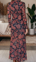 Load image into Gallery viewer, Pre-Order Black Retro Floral Print Long Sleeve Casual Mesh Dress