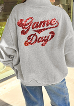 Load image into Gallery viewer, Pre-Order Light Grey Football Patch Sequin Game Day Lettering Mock Neck Tunic Sweatshirt