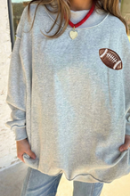 Load image into Gallery viewer, Pre-Order Light Grey Football Patch Sequin Game Day Lettering Mock Neck Tunic Sweatshirt
