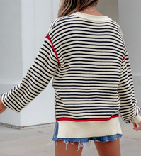 Load image into Gallery viewer, Pre-Order Black Stripe Ribbed Trim Drop Shoulder Oversized Sweater