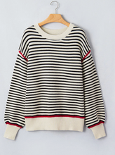Load image into Gallery viewer, Pre-Order Black Stripe Ribbed Trim Drop Shoulder Oversized Sweater