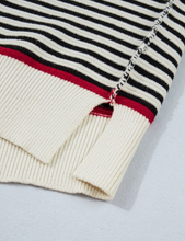 Load image into Gallery viewer, Pre-Order Black Stripe Ribbed Trim Drop Shoulder Oversized Sweater
