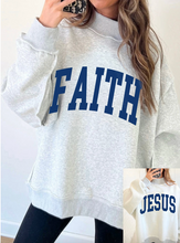 Load image into Gallery viewer, Pre-Order Light Grey FAITH/ JESUS Double Side Letter Print Casual High Neck Sweatshirt