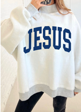Load image into Gallery viewer, Pre-Order Light Grey FAITH/ JESUS Double Side Letter Print Casual High Neck Sweatshirt
