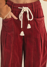 Load image into Gallery viewer, Pre-Order Racing Red Elastic Waist Drawstring Corduroy Casual Pants