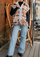 Load image into Gallery viewer, Pre-Order Multicolour Geometric Print Fleece Metal Button Placket Shift Silhouette Vest