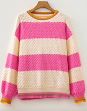 Load image into Gallery viewer, Pre-Order Pink Stripe Striped Colorblock Texture Drop Shoulder Sweater
