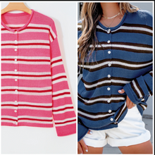 Load image into Gallery viewer, Pre-Order Stripe Striped Drop Shoulder Button Cardigans