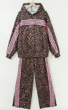 Load image into Gallery viewer, Pre-Order Brown Leopard Print Contrast Striped Detail Long Sleeve Top Pant Set