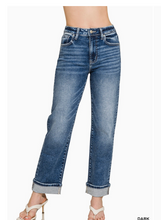 Load image into Gallery viewer, Pre-Order Dark Wash Cuffed Straight Denim Pants