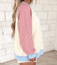Load image into Gallery viewer, Pre-Order Beige Plaid Sleeve Colorblock Raglan Pullover Sweatshirt