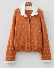 Load image into Gallery viewer, Pre-Order Russet Orange Peter Pan Collar Colorblock Long Sleeve Knitwear Cardigan