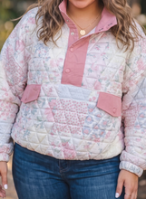 Load image into Gallery viewer, Pre-Order Pink Floral Quilted Half Button Pocketed Pullover Sweatshirt