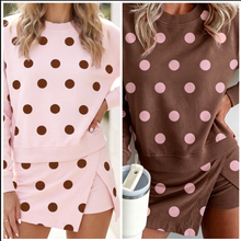 Load image into Gallery viewer, Pre-Order Polka Dot Two Piece Set Long Sleeve Casual Skirt Sets