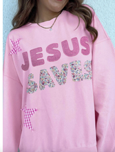 Load image into Gallery viewer, Pre-Order Pink Patchwork Stars Plaid Unique Floral Letters Baggy Sweatshirt