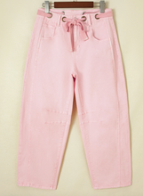 Load image into Gallery viewer, Pre-Order Solid Color Grommet Detail Knot Waist Barrel Jeans