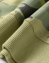 Load image into Gallery viewer, Pre-Order Green Camouflage Waffle Knit Raw Edge Contrast Trim Oversized Long Sleeve Top
