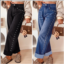 Load image into Gallery viewer, Pre-Order Studded Detail Straight Leg Casual Loose Jeans