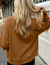 Load image into Gallery viewer, Pre-Order Chestnu COZY Embroidered Long Sleeve Stand Neck Shift Pullover Sweatshirt