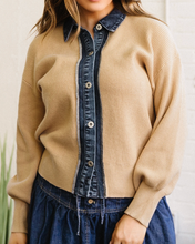 Load image into Gallery viewer, Pre-Order Parchment Drop Shoulder Placket Paneling Shirt Collar Long Sleeve Cardigan