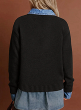 Load image into Gallery viewer, Pre-Order Black Denim Patchwork Collar Cuffed Casual Sweater