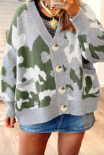 Load image into Gallery viewer, Pre-Order Green Camouflage Drop Shoulder V Neck Button Front Cardigan