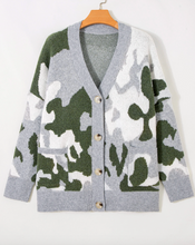 Load image into Gallery viewer, Pre-Order Green Camouflage Drop Shoulder V Neck Button Front Cardigan