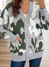 Load image into Gallery viewer, Pre-Order Green Camouflage Drop Shoulder V Neck Button Front Cardigan