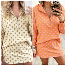 Load image into Gallery viewer, Pre-Order Polka Dot Hooded Long Sleeve Top Casual Mini Skort Set