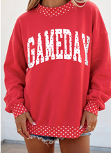 Load image into Gallery viewer, Pre-Order Red Polka Dot Game Day Graphic Pullover Mock Neck Sweatshirt