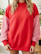 Load image into Gallery viewer, Pre-Order Fiery Red Plaid Sleeve Colorblock Loose Tunic Sweatshirt