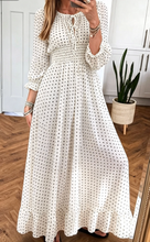 Load image into Gallery viewer, Pre-Order White Polka Dot Cinched Waist Long Sleeve Maxi Dress