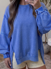 Load image into Gallery viewer, Pre-Order Sky Blue Mineral Wash Split Hem Loose Tunic Sweatshirt