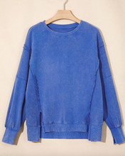 Load image into Gallery viewer, Pre-Order Sky Blue Mineral Wash Split Hem Loose Tunic Sweatshirt