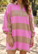 Load image into Gallery viewer, Pre-Order Rose Stripe Striped Button Long Sleeve Short Shift Dresses