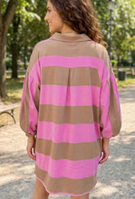 Load image into Gallery viewer, Pre-Order Rose Stripe Striped Button Long Sleeve Short Shift Dresses