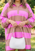 Load image into Gallery viewer, Pre-Order Rose Stripe Striped Button Long Sleeve Short Shift Dresses