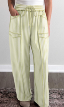 Load image into Gallery viewer, Pre-Order Green Plaid Contrast Trim Drawstring Elastic Waist Shift Pants