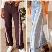 Load image into Gallery viewer, Pre-Order Lace Trim Casual Full-Length Regular Fit Jeans