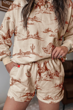 Load image into Gallery viewer, Pre-Order Beige Western Print Loose Fit Long Sleeve Top Short Set