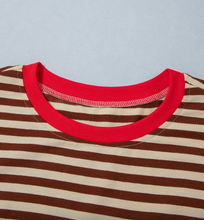 Load image into Gallery viewer, Pre-Order Brown Stripe Striped Colorblock Cuffs Round Neck Long Sleeve Shift Dress